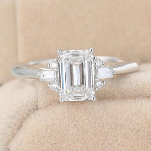 How Much Is a 4 Carat Diamond Emerald Cut Lab Grown Diamond Cluster Engagement Ring Unique Bridal Ring