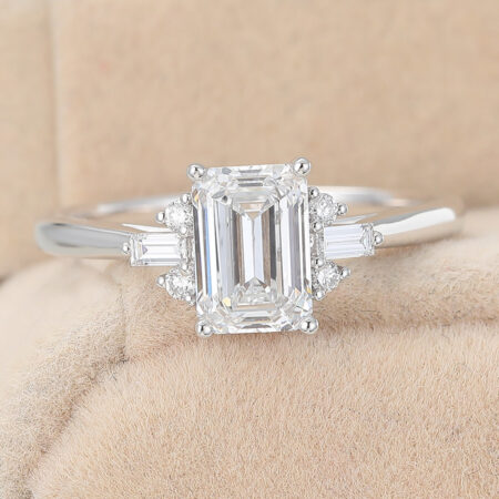 How Much Is a 4 Carat Diamond Emerald Cut Lab Grown Diamond Cluster Engagement Ring Unique Bridal Ring