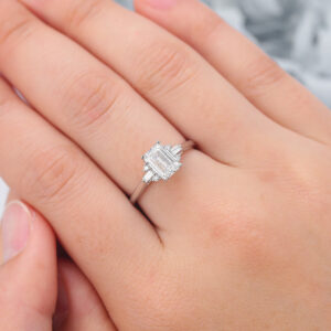Emerald Cut Lab Grown Diamond Cluster Engagement Ring Unique Bridal Ring