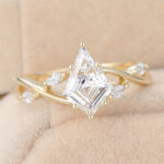 Kite Shaped Lab Grown Diamond Marquise Accented Engagement Ring Artistic Band Bridal Ring