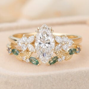 Western Wedding Rings How Much Is a 4 Carat Diamond cluster ring Taurus birthstone Marquise Cut Lab Grown Diamond Cluster Bidal Ring Set with Alexandrite & Moss Agate Accents
