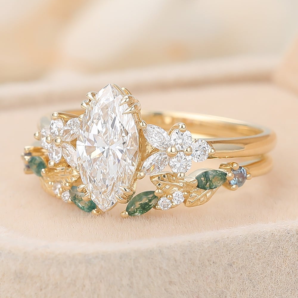 Marquise Cut Lab Grown Diamond Cluster Bidal Ring Set with Alexandrite & Moss Agate Accents (3) Marquise Cut Lab Grown Diamond Cluster Bidal Ring Set with Alexandrite & Moss Agate Accents (3)