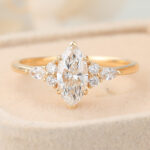 Marquise Cut Lab Grown Diamond Cluster Engagement Ring Claw Prong Bridal Ring