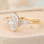Marquise Cut Lab Grown Diamond Cluster Engagement Ring Claw Prong Bridal Ring