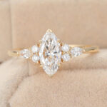 Marquise Cut Lab Grown Diamond Cluster Engagement Ring Claw Prong Bridal Ring