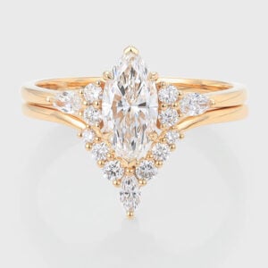 Marquise Cut Lab Grown Diamond Cluster Engagement Ring Set with V-Shaped Wedding Band