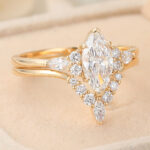 Marquise Cut Lab Grown Diamond Cluster Engagement Ring Set with V-Shaped Wedding Band