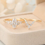Marquise Cut Lab Grown Diamond Cluster Engagement Ring Set with V-Shaped Wedding Band
