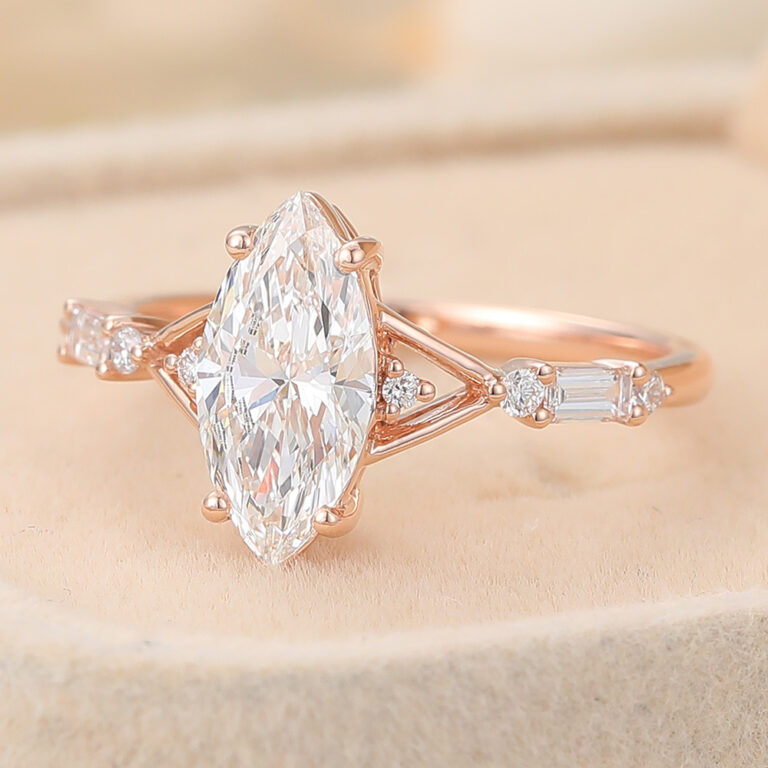 Gold vs Silver Jewellery Marquise Cut Lab Grown Diamond Engagement Ring Unique Bridal Ring