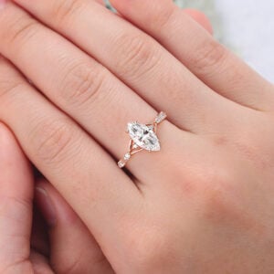 Marquise Cut Lab Grown Diamond Engagement Ring Unique Bridal Ring