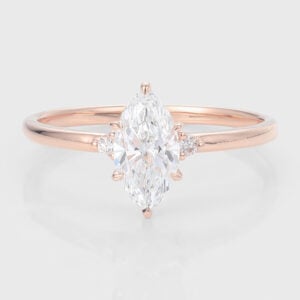 Marquise Cut Lab Grown Diamond Three Stone Engagement Ring Claw Prong Bridal Ring