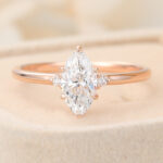 Marquise Cut Lab Grown Diamond Three Stone Engagement Ring Claw Prong Bridal Ring