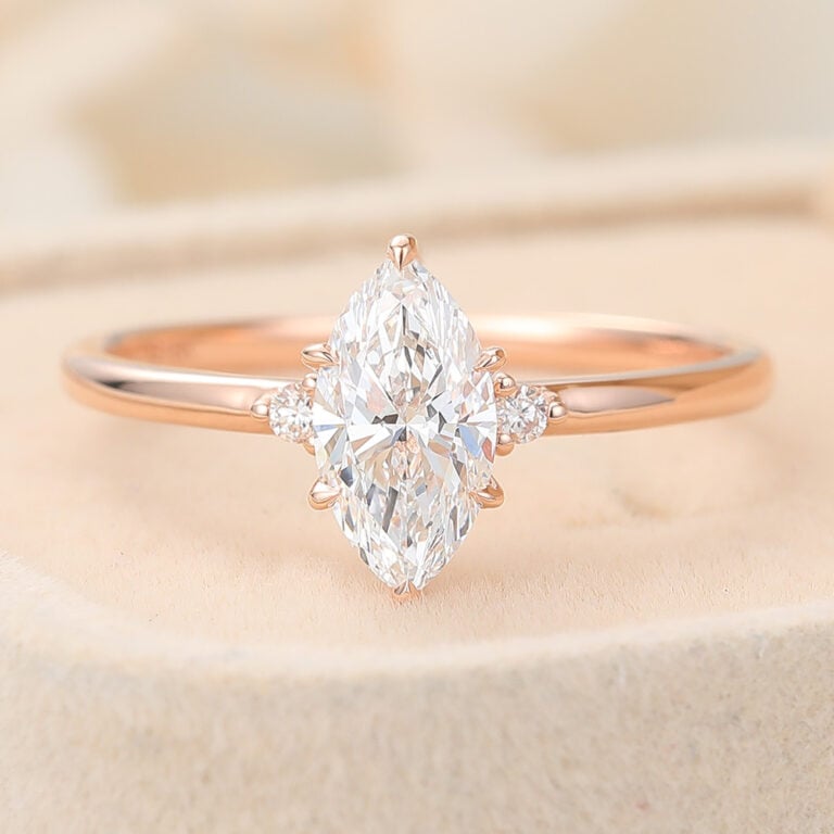 celebrity engagement rings Marquise Cut Lab Grown Diamond Three Stone Engagement Ring Claw Prong Bridal Ring