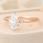 Marquise Cut Lab Grown Diamond Three Stone Engagement Ring Claw Prong Bridal Ring