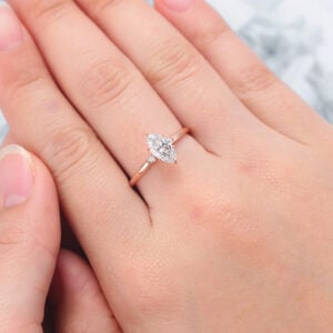 Marquise Cut Lab Grown Diamond Three Stone Engagement Ring Claw Prong Bridal Ring