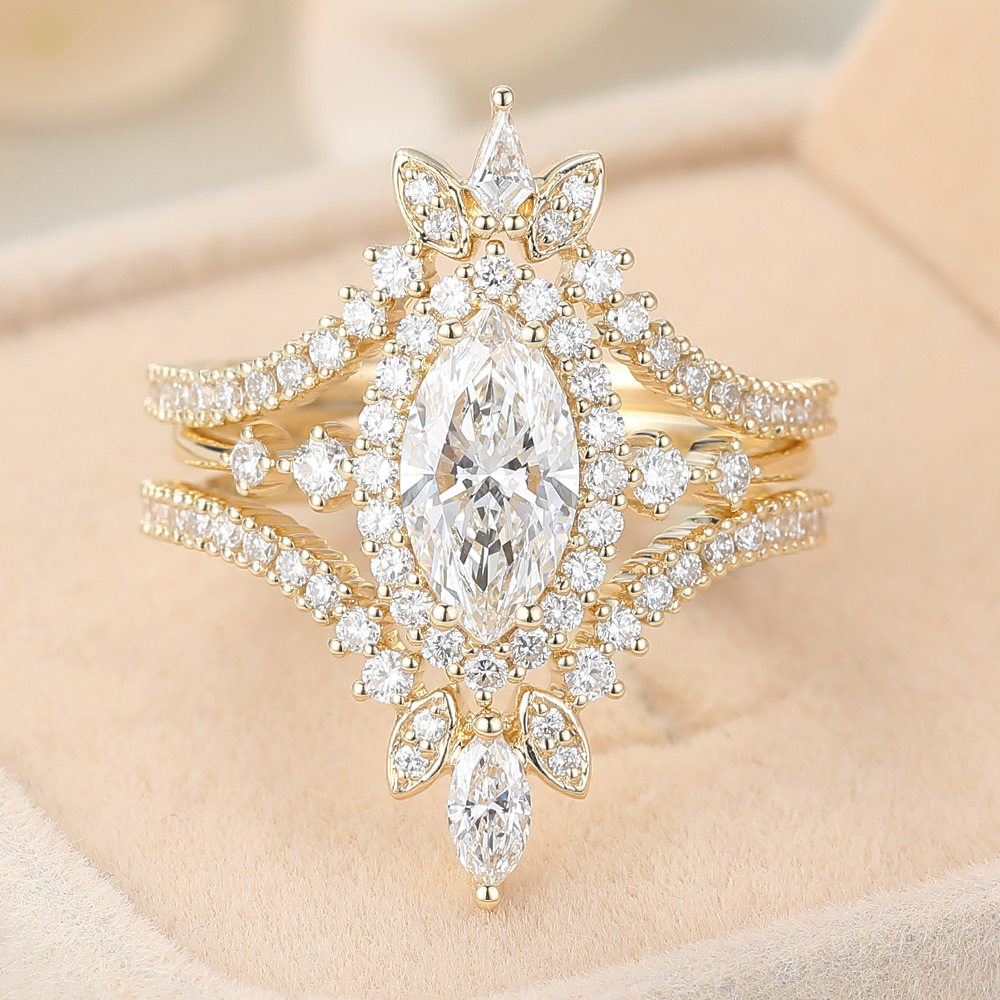 Marquise Cut Lab Grown Diamond Vintage-Inspired Engagement Ring Set (2) Marquise Cut Lab Grown Diamond Vintage-Inspired Engagement Ring Set (2)