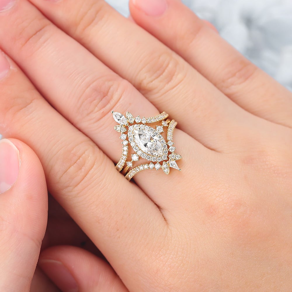 Marquise Cut Lab Grown Diamond Vintage-Inspired Engagement Ring Set