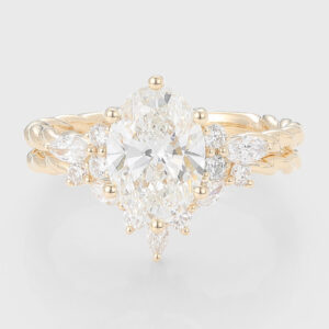 Oval Cut Lab Grown Diamond 3/4Twisted Bridal Set Cluster Engagement Ring