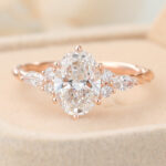 Oval Cut Lab Grown Diamond Cluster Engagement Ring 3/4Twisted Bridal Ring