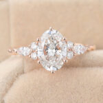 Oval Cut Lab Grown Diamond Cluster Engagement Ring 3/4Twisted Bridal Ring