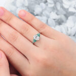 Oval Cut Lab Grown Diamond Cluster Engagement Ring Bridal Ring with Emerald Accents