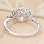 Oval Cut Lab Grown Diamond Cluster Engagement Ring Bridal Ring with Emerald Accents