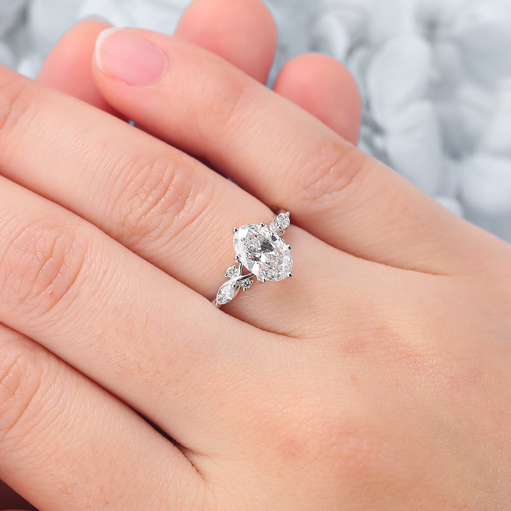 Oval Cut Lab Grown Diamond Cluster Engagement Ring Classic Bridal Ring