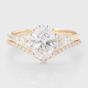 Oval Cut Lab Grown Diamond Cluster Engagement Ring Set with Pave Wedding Band