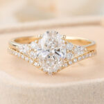 Oval Cut Lab Grown Diamond Cluster Engagement Ring Set with Pave Wedding Band