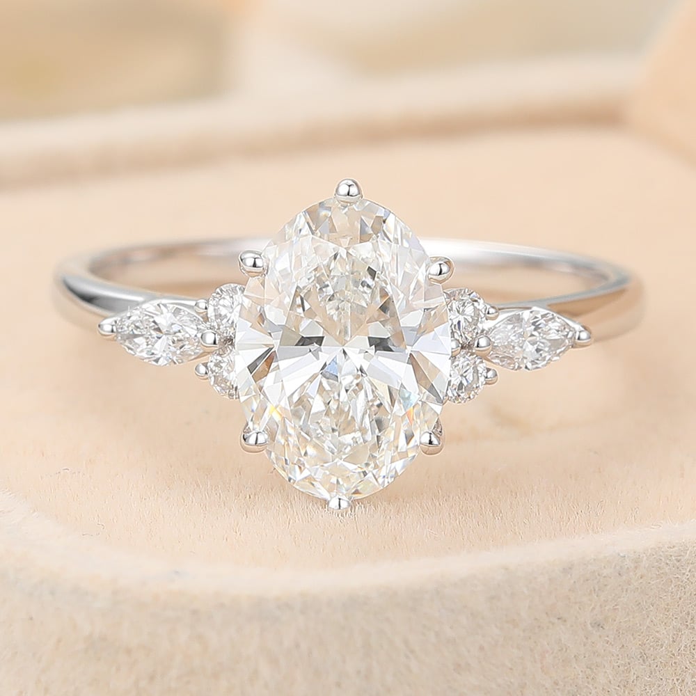 Oval Cut Lab Grown Diamond Cluster Engagement Ring Timeless Bridal Ring (3) Oval Cut Lab Grown Diamond Cluster Engagement Ring Timeless Bridal Ring (3)