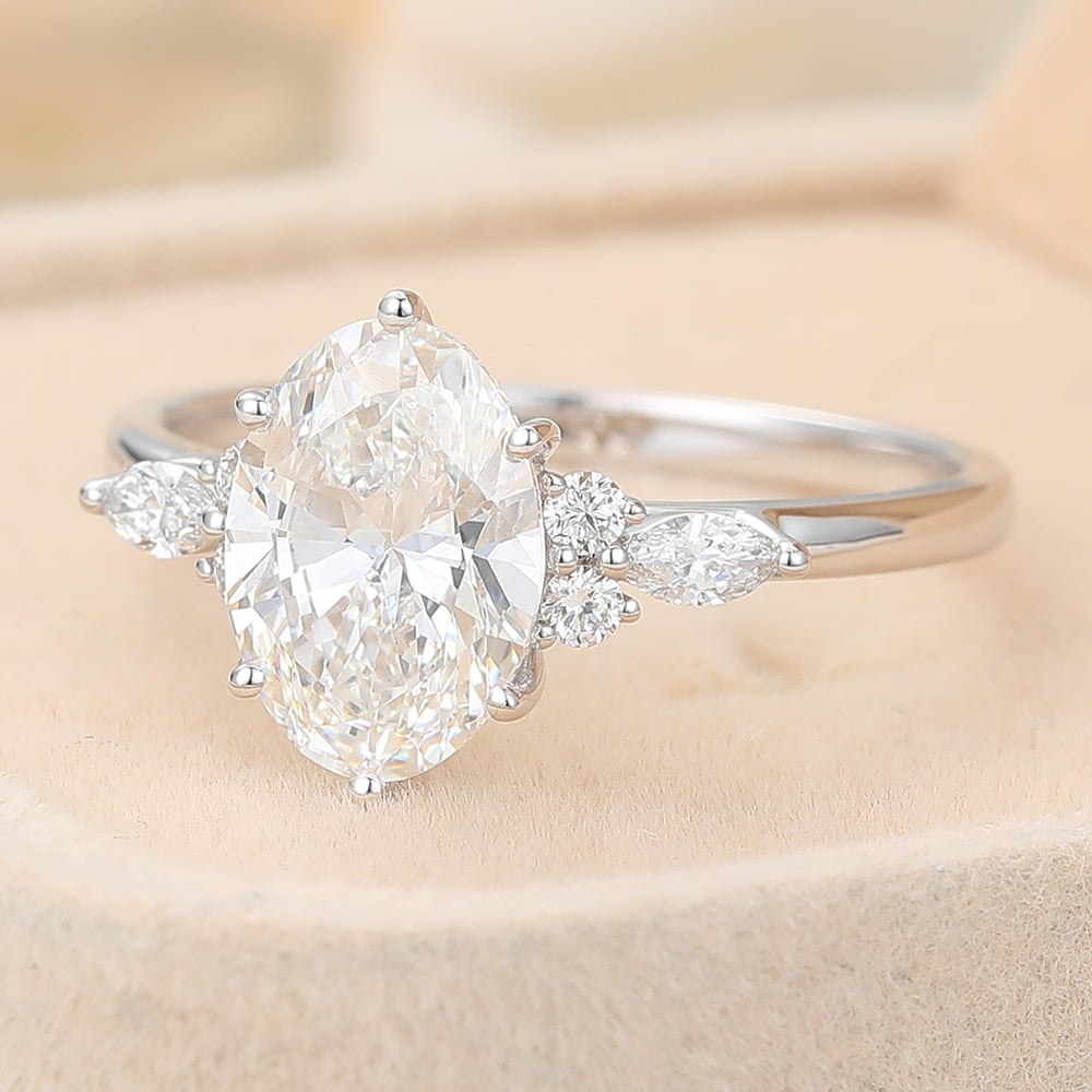 Oval Cut Lab Grown Diamond Cluster Engagement Ring Timeless Bridal Ring (4) Oval Cut Lab Grown Diamond Cluster Engagement Ring Timeless Bridal Ring (4)