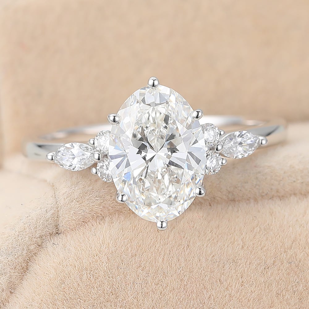 Oval Cut Lab Grown Diamond Cluster Engagement Ring Timeless Bridal Ring (6) Oval Cut Lab Grown Diamond Cluster Engagement Ring Timeless Bridal Ring (6)