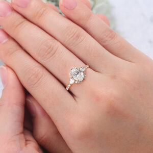 Oval Cut Lab Grown Diamond Vintage Engagement Ring Unique Bridal Ring