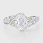 Oval Cut Lab Grown Diamond Floral-Inspired Engagement Ring Bridal Ring with Peridot Accents