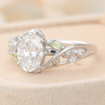 Oval Cut Lab Grown Diamond Floral-Inspired Engagement Ring Bridal Ring with Peridot Accents