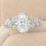 Oval Cut Lab Grown Diamond Floral-Inspired Engagement Ring Bridal Ring with Peridot Accents