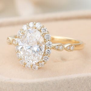 Taurus birthstone celebrity engagement rings Oval Cut Lab Grown Diamond Halo Engagement Ring Timeless Bridal Ring