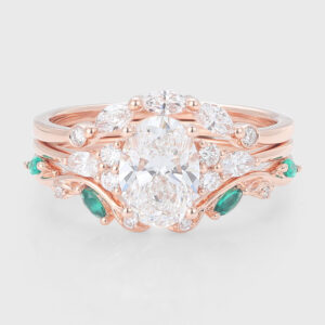 Oval Cut Lab Grown Diamond Three-Piece Bridal Set Cluster Engagement Ring