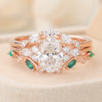 Oval Cut Lab Grown Diamond Three-Piece Bridal Set Cluster Engagement Ring