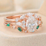 Oval Cut Lab Grown Diamond Three-Piece Bridal Set Cluster Engagement Ring