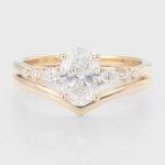 Oval Cut Lab Grown Diamond Unique Engagement Ring Set with Simple Curved Band