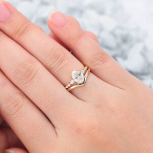 Oval Cut Lab Grown Diamond Unique Engagement Ring Set with Simple Curved Band