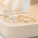 Oval Cut Lab Grown Diamond Unique Engagement Ring Set with Simple Curved Band