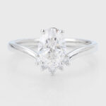 Oval Cut Lab Grown Diamond Unique Engagement Ring V Contour Bridal Ring