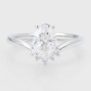 Oval Cut Lab Grown Diamond Unique Engagement Ring V Contour Bridal Ring
