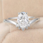 Oval Cut Lab Grown Diamond Unique Engagement Ring V Contour Bridal Ring