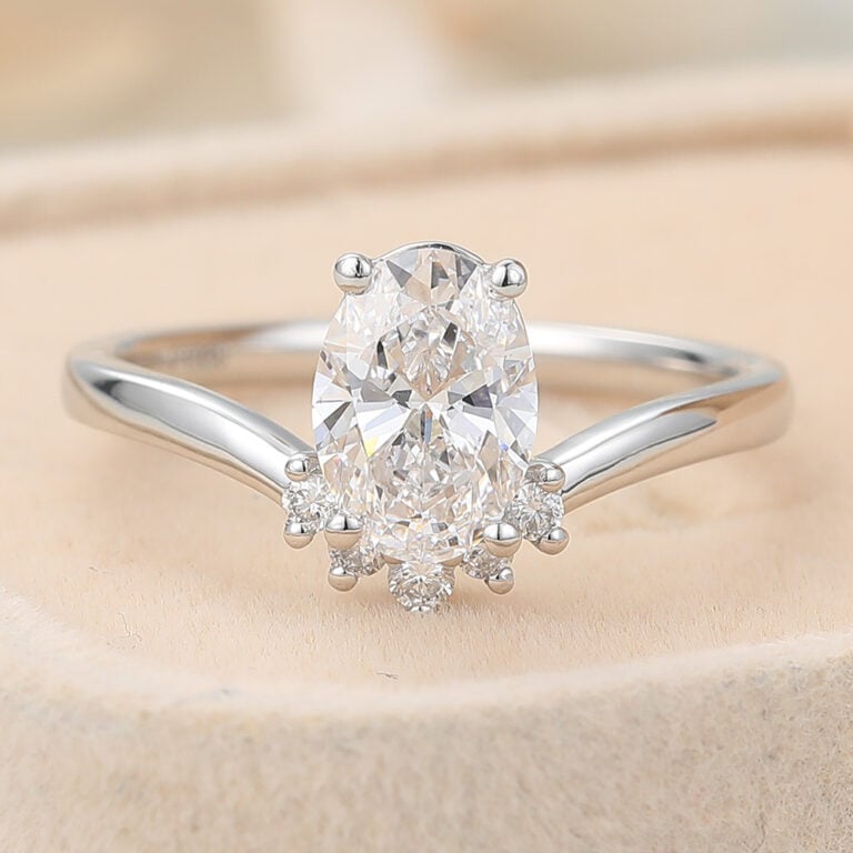 celebrity engagement rings Oval Cut Lab Grown Diamond Unique Engagement Ring V Contour Bridal Ring