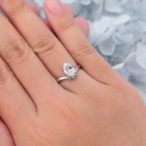 Oval Cut Lab Grown Diamond Unique Engagement Ring V Contour Bridal Ring