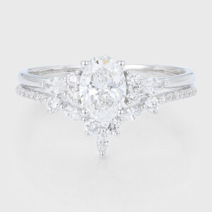 Oval Cut Lab Grown Diamond Vintage Bridal Set Cluster Engagement Ring