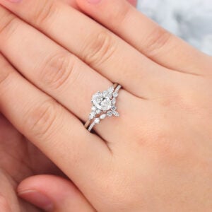Oval Cut Lab Grown Diamond Vintage Bridal Set Cluster Engagement Ring